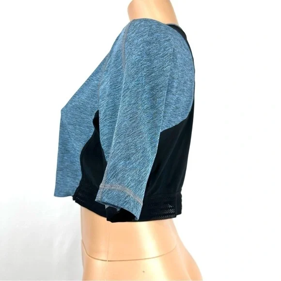 Adidas Women’s Sz L Heathered Blue Activewear Stretchy Cropped Top Mesh Back Tee - Picture 5 of 12